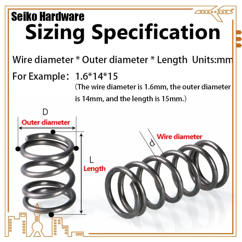2 sztuki sprężyna dociskowa drutu sprężyna powrotna ze stali sprężynowej o średnicy 0, 6mm, 0, 7mm, 8mm średnicy zewnętrznej 3mm-18mm o długości