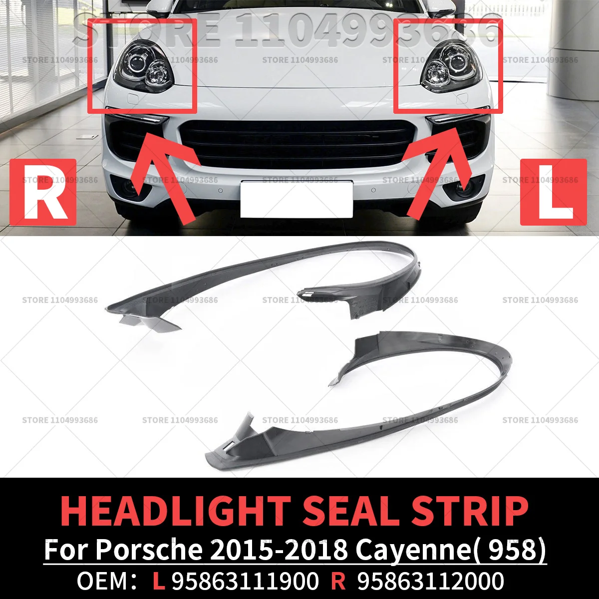 

For Porsche 2015 2016 2017 2018 Cayenne Turbo S GTS (958) Front Headlight Rubber Sealing Strip Gasket 95863112000 95863111900