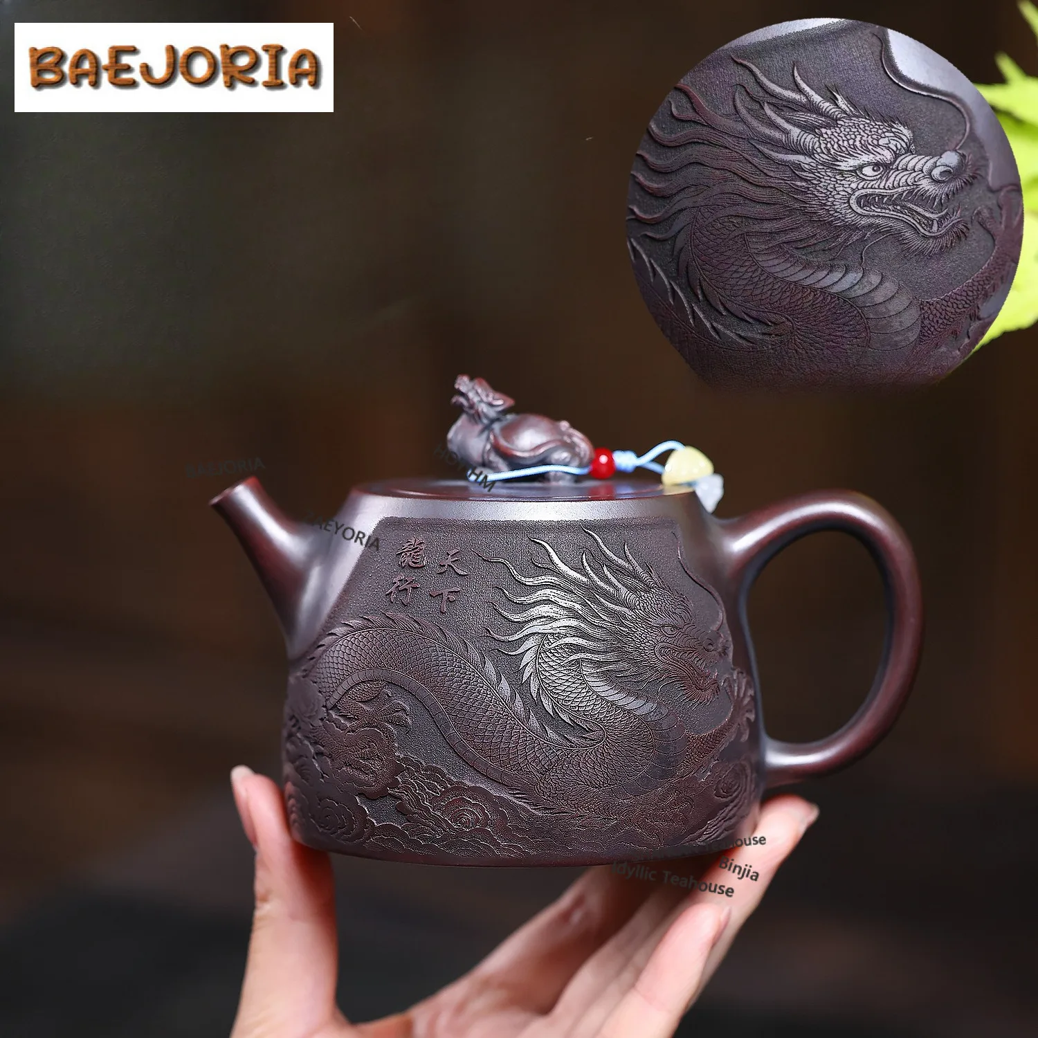 

370ml Exquisite Yixing Purple Clay Teapots Handmade Dragon Turtle Hanze Pot Raw Ore Bronze Mud Kettle Chinese Zisha Tea Set Gift