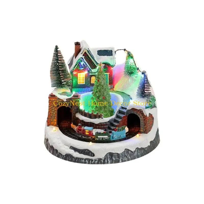 92MF Animated Musical Christmas Gingerbreads Village with Santa/Tree,Lighted Christmas Collection Figurine Home Decors