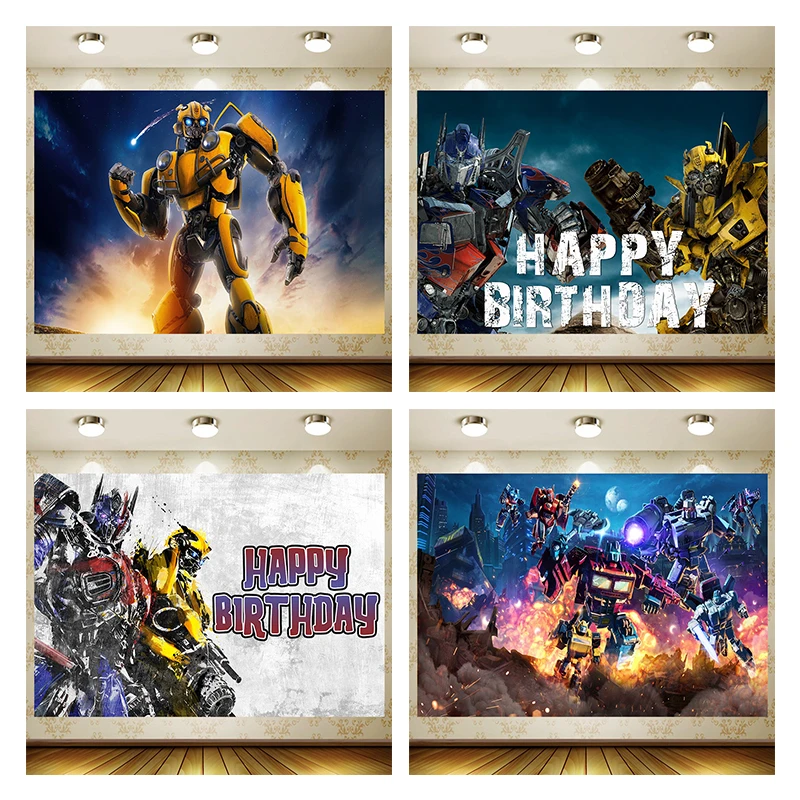 Transformers Photo Backdrop Kids Birthday Party Decoration Cartoon Anime Banner Vinyl Polyester Fabric Background