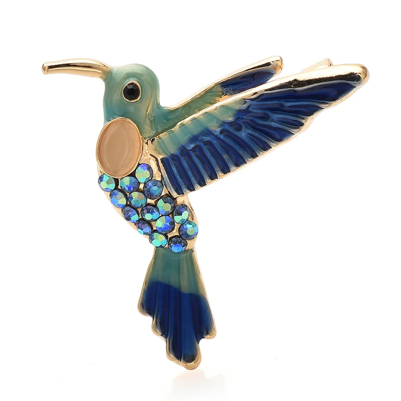 Wuli&baby Flying Hummingbird Brooches For Women Unisex 2-color Enamel Lovely Fast Bird Animal Party Office Brooch Pins Gifts