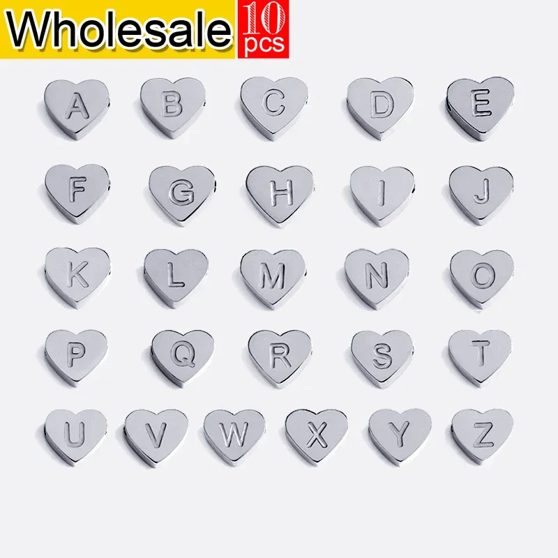 Etching Letter Pendant 10PCS Love Charms Alphabet Initial Stainless Steel Mother's Day Gift Non Fading Non Nickel Accessories