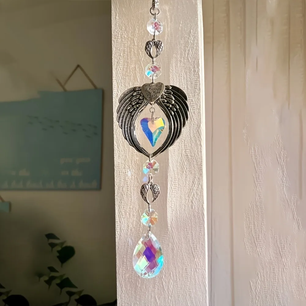 Angel Wings Sun Catcher Hanging Ornament Souvenir Crystal Octagonal and Heart Shaped Prism Home Hanging Sun Catcher
