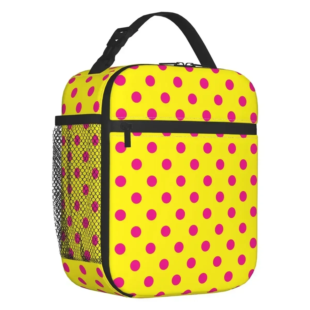 

Pink Polka On Yellow Pattern Insulated Lunch Bag for Women Leakproof Cooler Thermal Lunch Tote Kids School Children