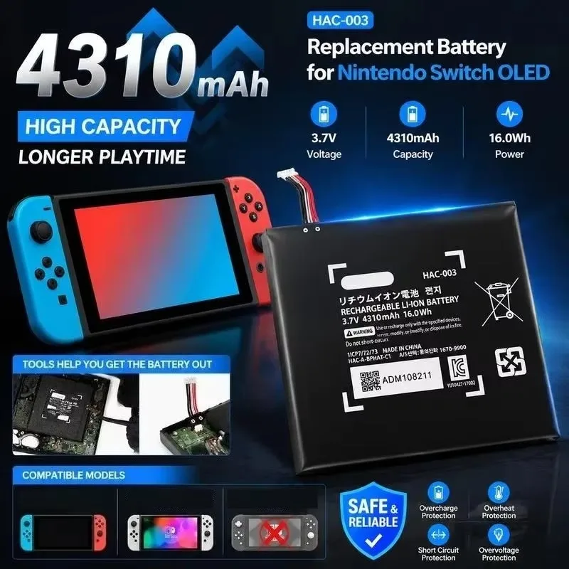 4310mAh 3.7V Replacement Battery for Nintendo Switch HAC-003 HAC-001 Game Console Repair Part Charger