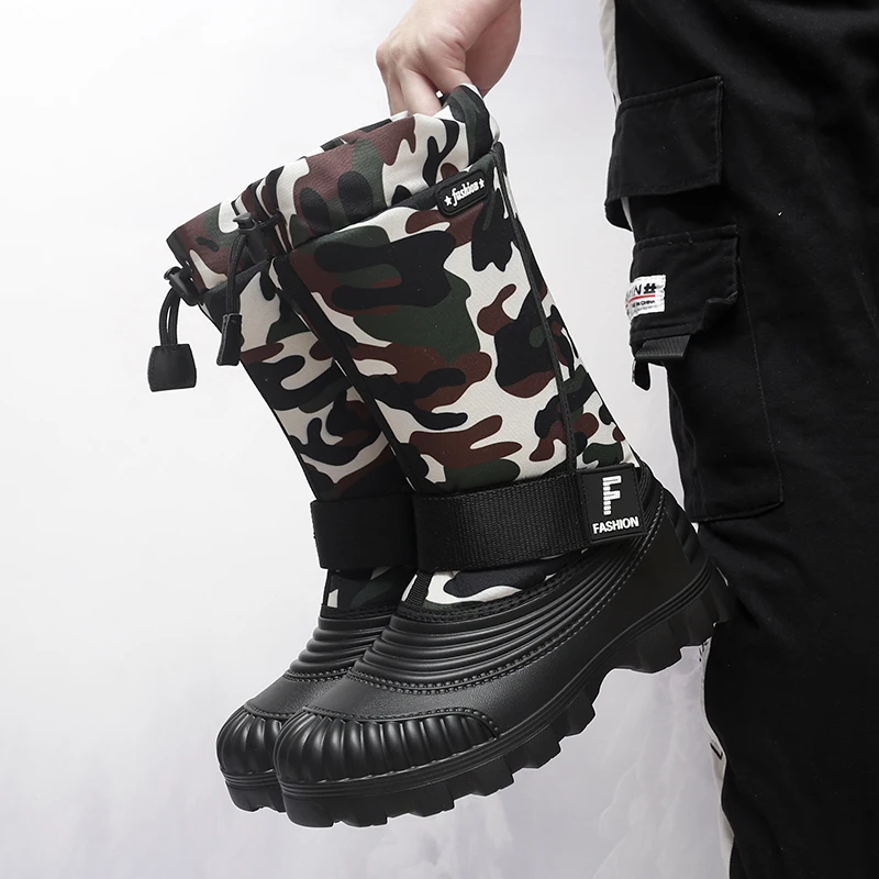 Autumn and Winter Large Size Outdoor Cotton Shoes for Men, Fleece-Lined Warm Snow Boots