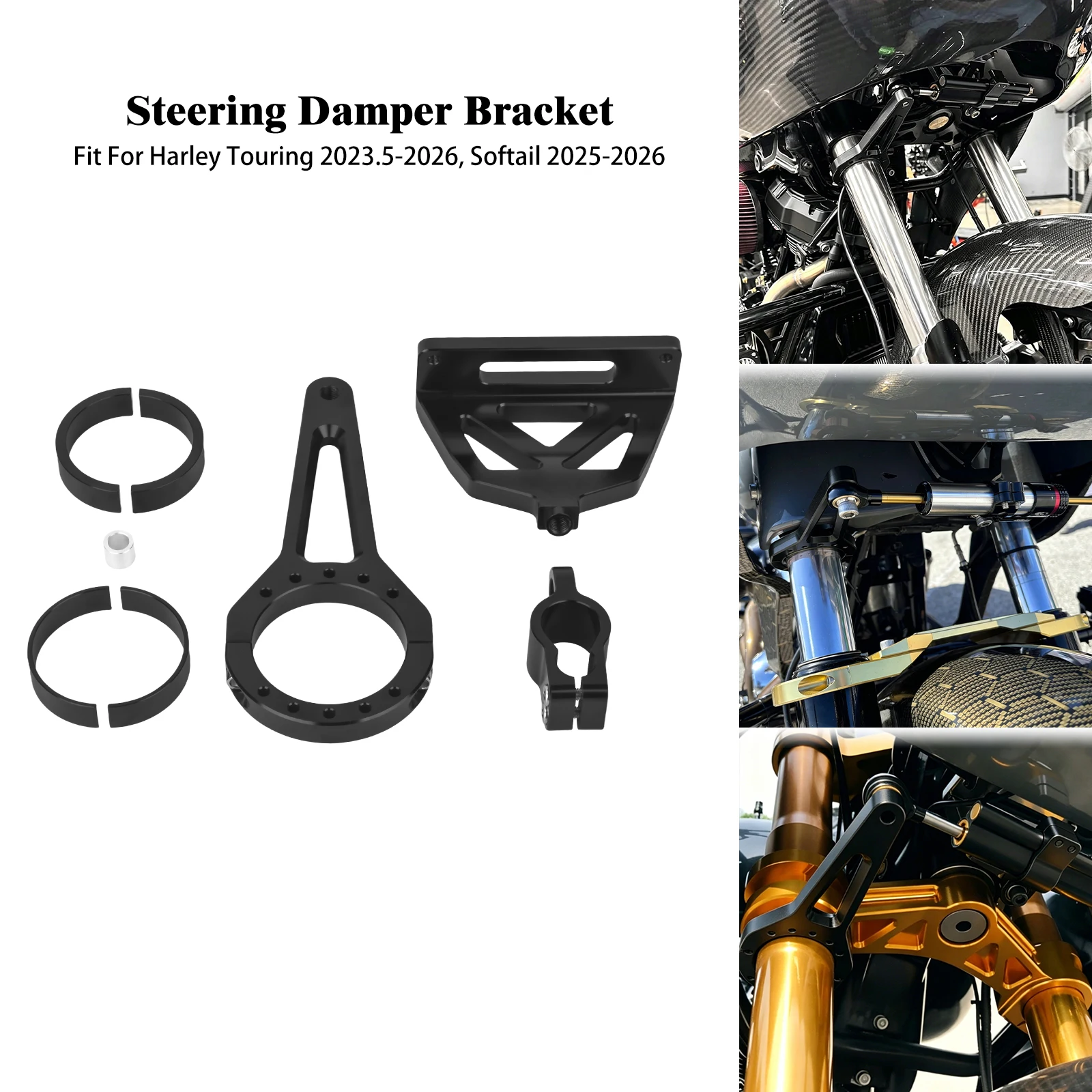 Motorcycle Steering Damper Bracket Shock Absorber Mounting Kit For Harley Touring Road Glide 15-Up Front Fork Suspension Mount