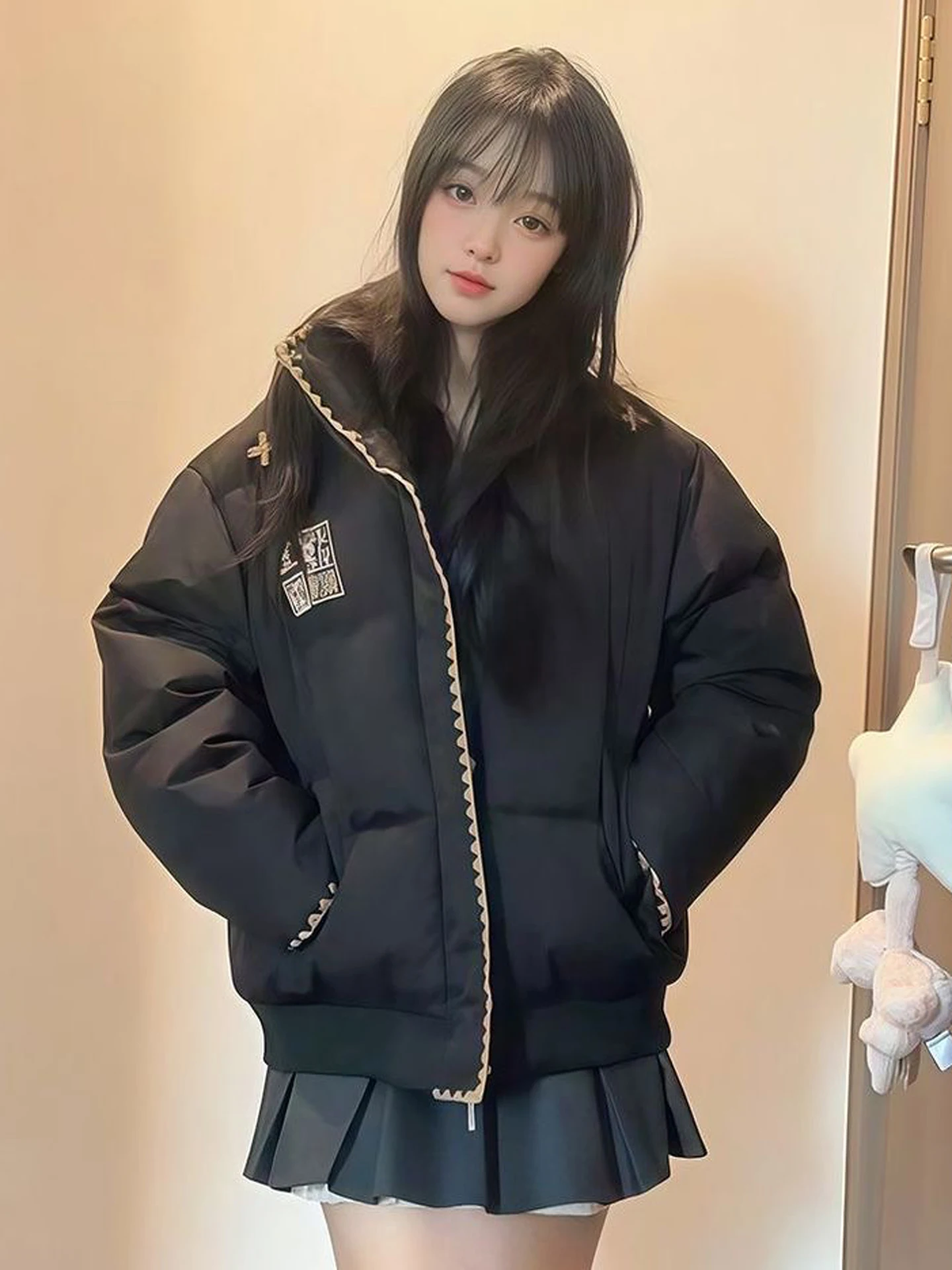 화이트 오트 다운 자트 여성용 겨울 2025 신상 한국 버전 소형 사이즈 슈퍼 귀여운 겨울 외투