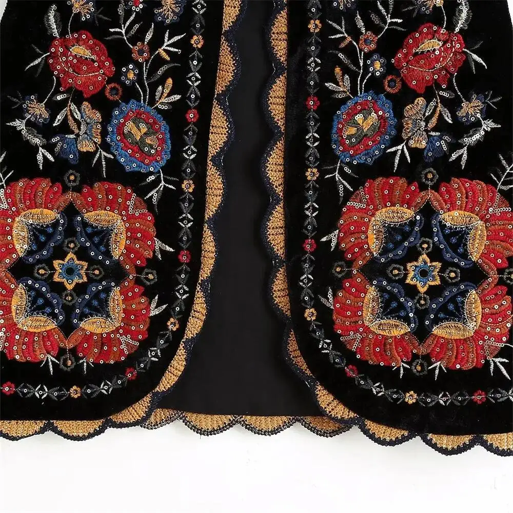 Autumn New Women's Fashion Casual Versatile Lace Embroidery Sequin Veet Vest