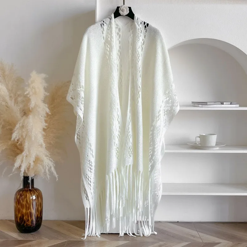 

Весенне-летний модный ажурный кардиган-накидка свободного кроя, стильная женская накидка для путешествий, защита от солнца, однотонная.