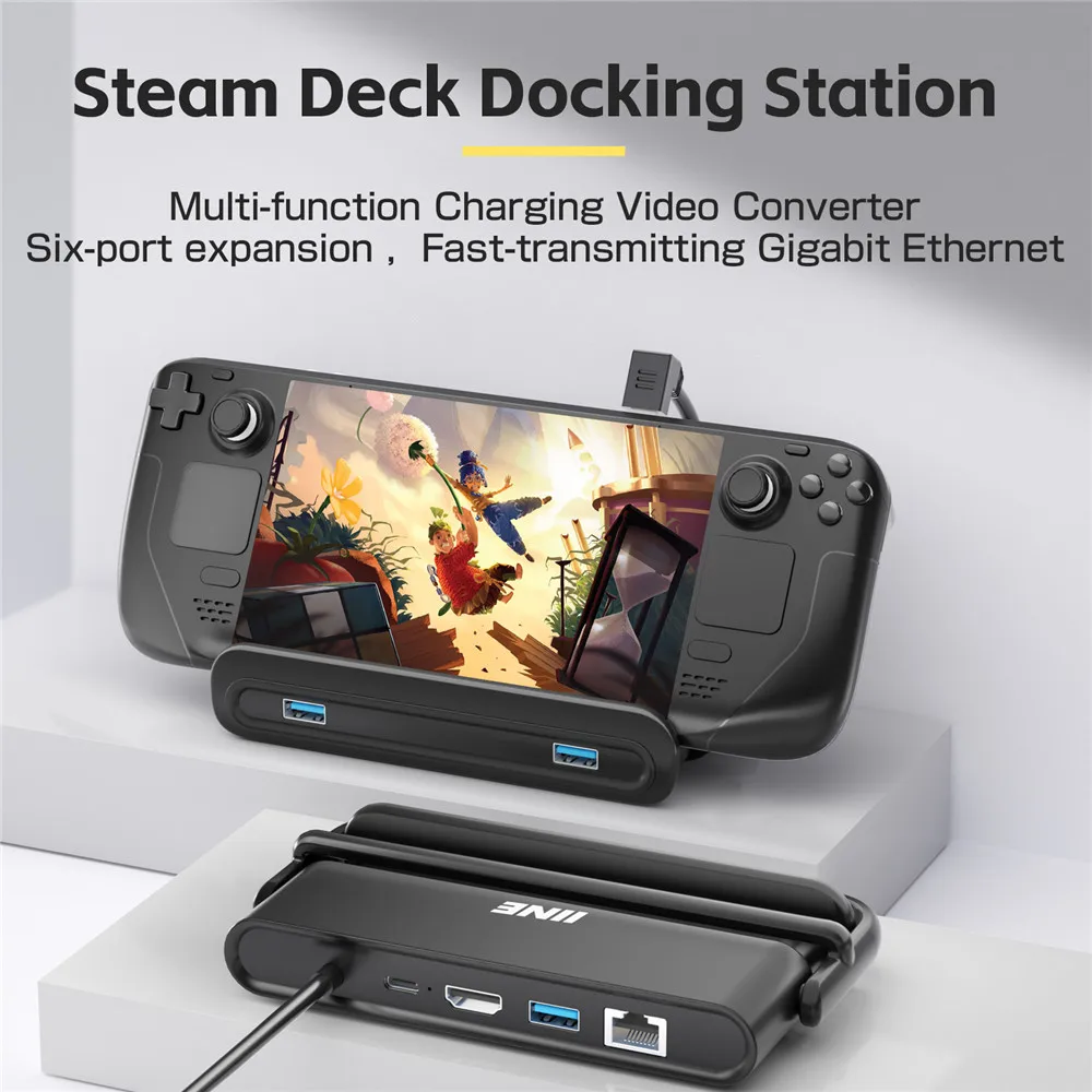 

IINE for Steam Deck Docking Station Multi-function Charging Video Converter Compatible USB 3.0 HDMI 2.0 HUB Ports