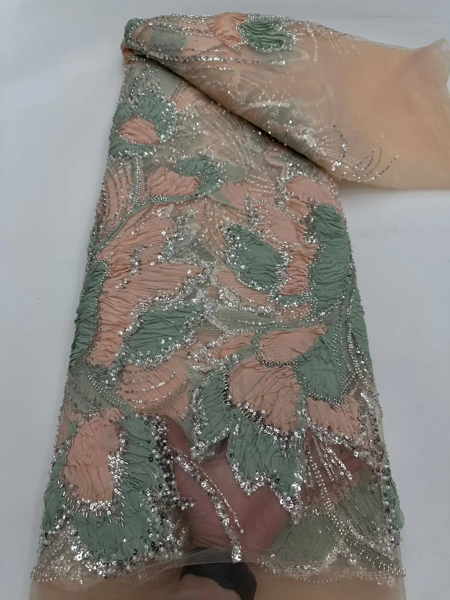 Французская кружевная ткань 2026, высокое качество, африканский бисер, вышитый нигерийский тюль с блестками, кружево 5 ярдов для шитья вечерних платьев