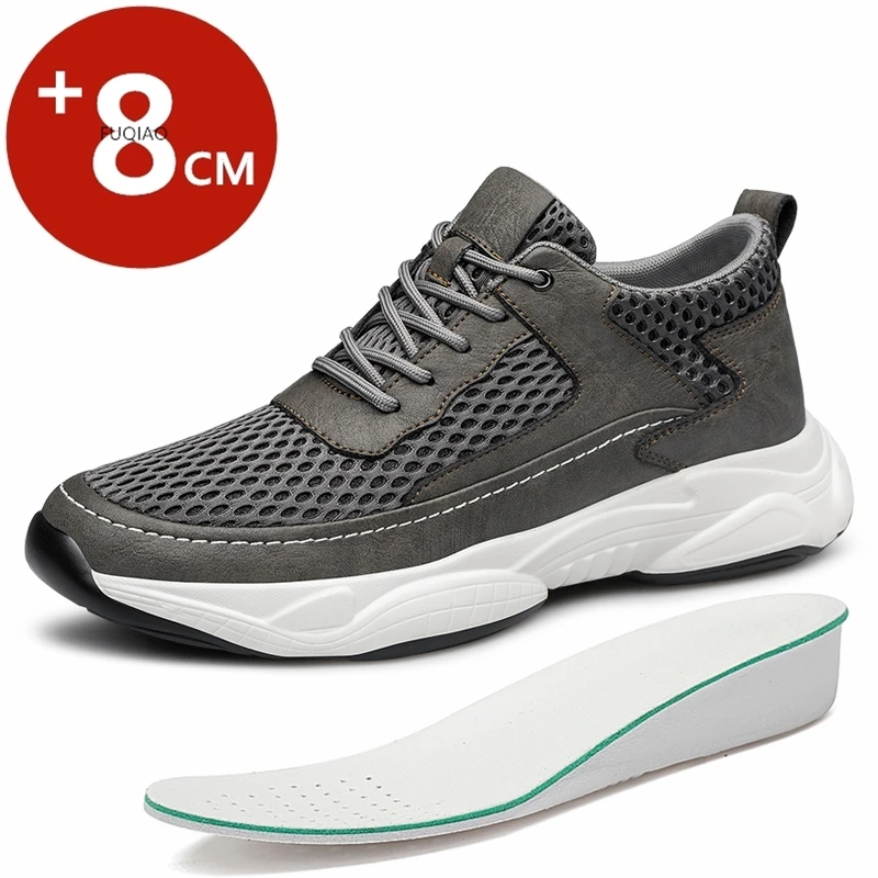 

Summer Lift Men Sneakers Elevator Shoes Hidden Heels Breathable Heightening Shoes Increase Insole 8CM Sports Casual Height Shoes