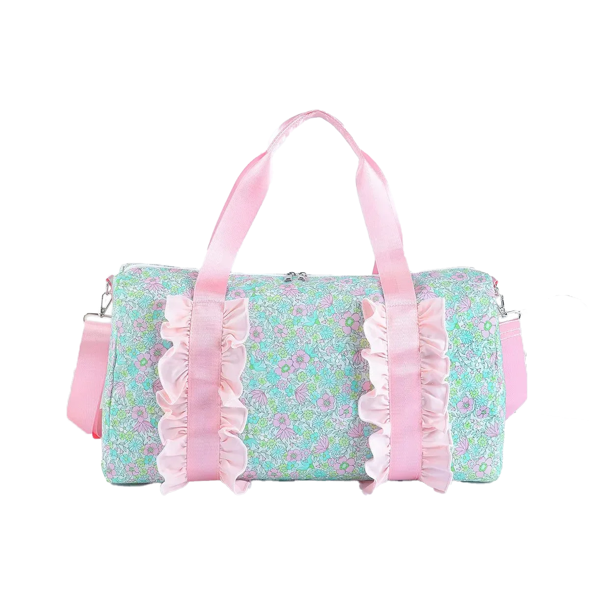 

BA0291Baby Bags Pink ruffle band floral women duffel bag18.5*11.2*7.9 inches