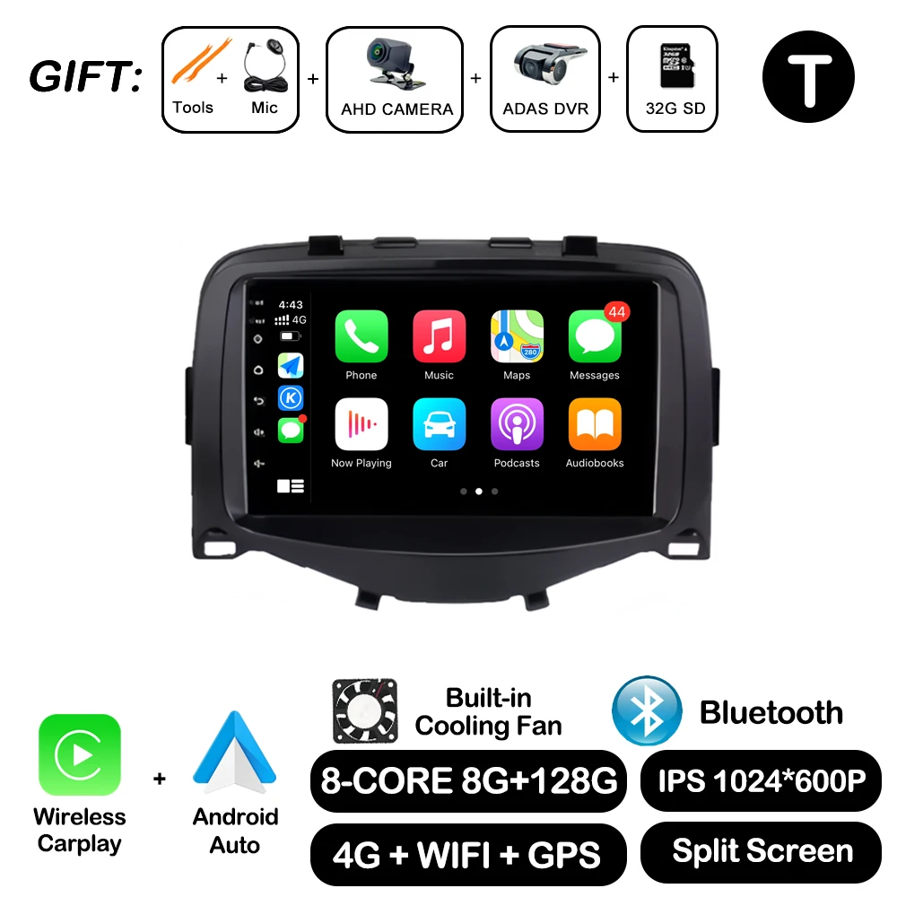 7 Inch Voor Toyota Aygo Peugeot 108 Citroen C1 2016-2020 Autoradio Autoradio Multimedia Speler Carplay 4G + Wifi Bt Dsp Stereo