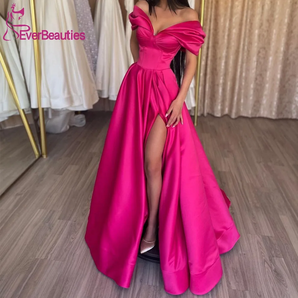 

Off Shoulder Satin Prom Dress Formal Party Dress for Women 2024 Side Slit Vestidos De Gala Mujer Long Train Evening Dresses