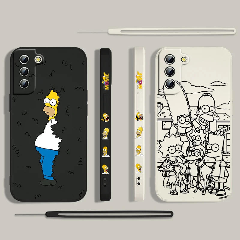 Funny The Simpsons Bart Phone Case For Samsung Galaxy S23 S22 S21 S20 Pro FE Note 20 Plus Ultra Liquid Left Rope Cover