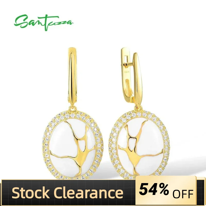 

SANTUZZA Pure 925 Silver Dangling Earrings For Women Sterling Silver White CZ Yellow Plated Latch Back Oriental Fine Jewelry