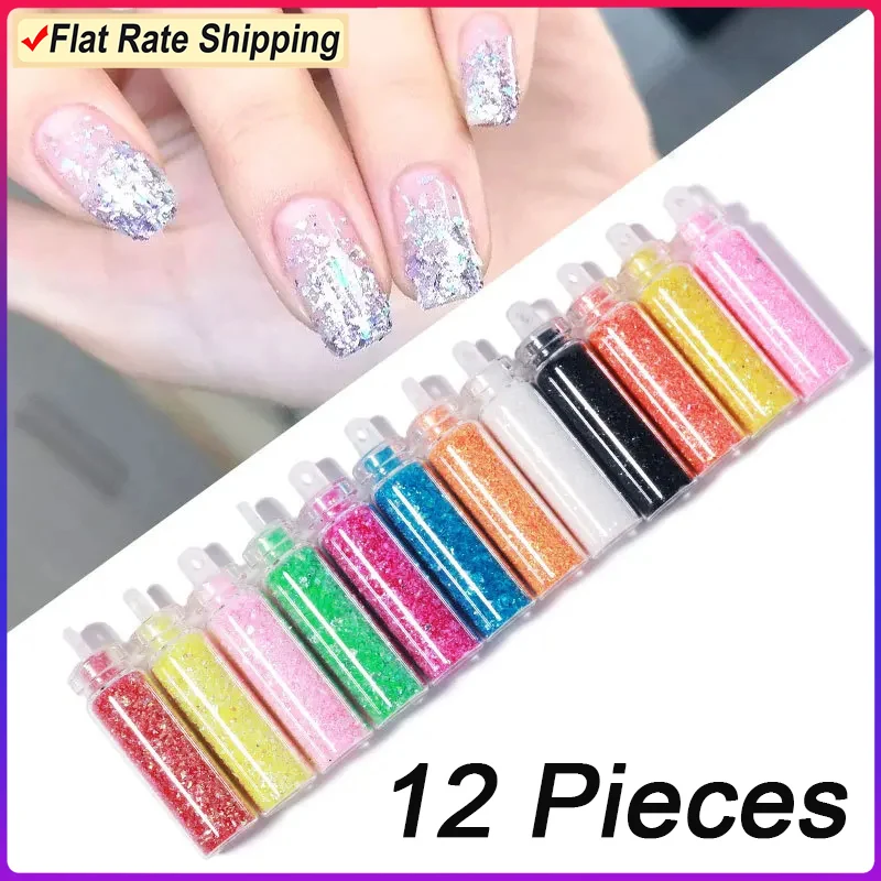

12 Bottles Per Pack Nail Art Glitter Powder Ultra-thin Nail Sequin Nail Art Decoration Flakes Spot Powder