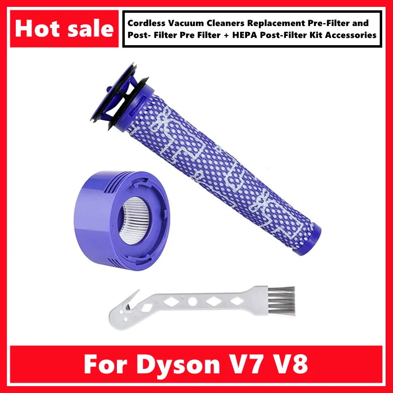 For Dyson V7 V8 Cordless Vacuum Cleaners Replacement Pre-Filter and Post- Filter Pre Filter + HEPA Post-Filter Kit Accessories