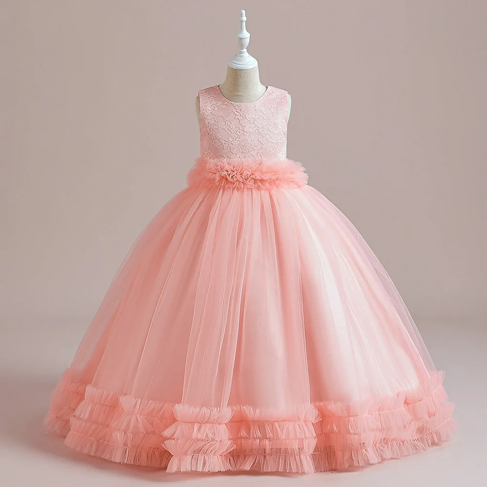 

Girls Party Dresses Children White Wedding Bridesmaid Birthday Party Princess Dress Girls Ceremony Junior Formal Dress Ball Gown