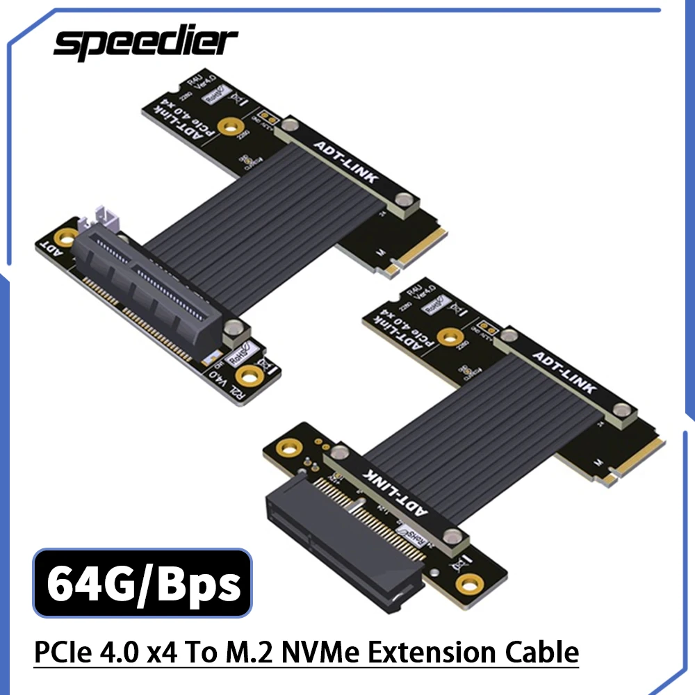 

Riser PCIe 4.0 x4 To M.2 NVMe SSD Riser Extension Cable Full Speed 64G/Bps M.2 M Key 2280 Riser Card Gen4 Extender Line