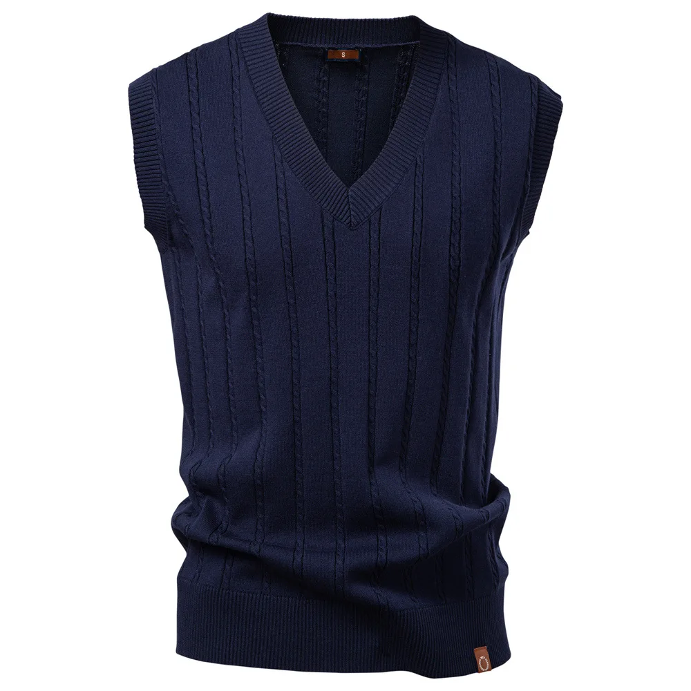 

2025 New Men Solid Color V Neck Knitted Cable Vest Sleeveless Casual Men's Business Warm Versatile Sweater Vest‌