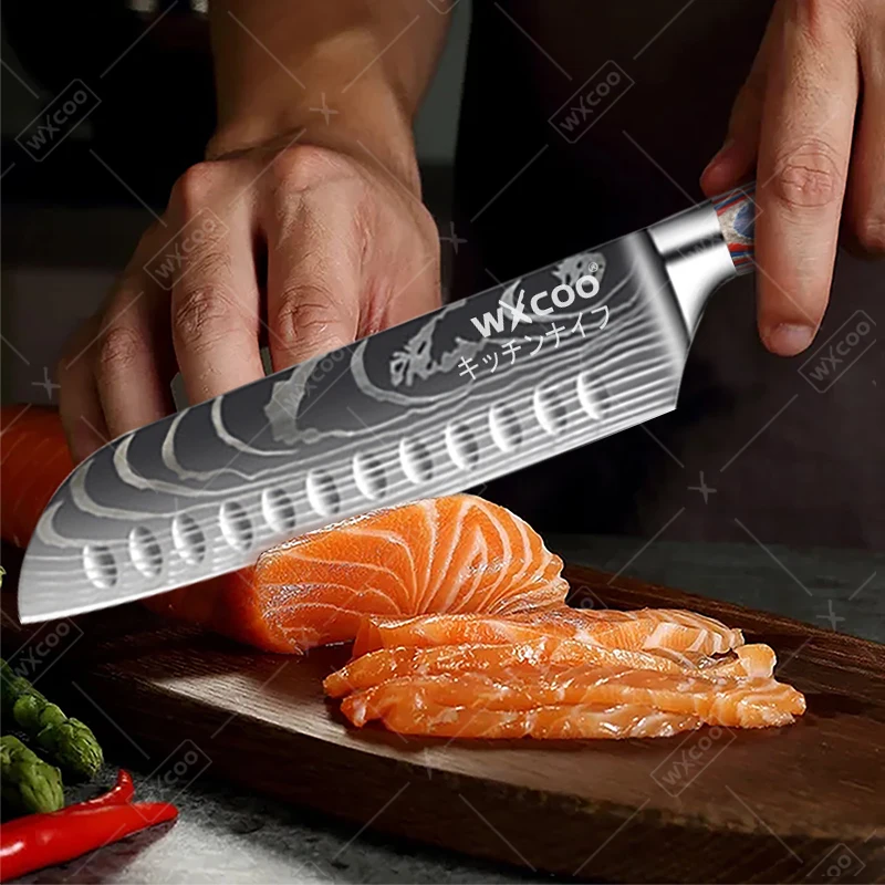 Professional Kitchen Chef's Knife Damascus Japanese Santoku Slicing Knife Meat Cleaver Stainless Steel Butcher Knife with Box image 4