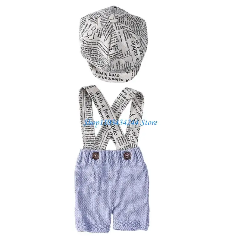 Toddlers Photography Props English Letter Newsie Hat Pants Outfit for Newborns