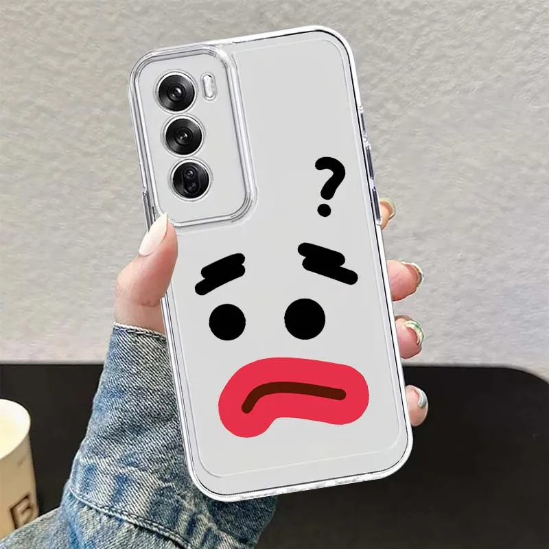 Cartoon cute emoji pattern Case For OPPO A11 A16 A55 A56 A57 A72 A52 A73 A74 A54 A76 A78 Find X5 X6 X7 Ultra Pro 5G Transparent view 5