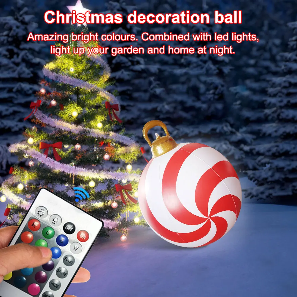 60cm Giant Christmas Inflatable Print Ball with Lights LED Christmas Inflatable Ball Giant Luminous Inflatable Christmas Ball