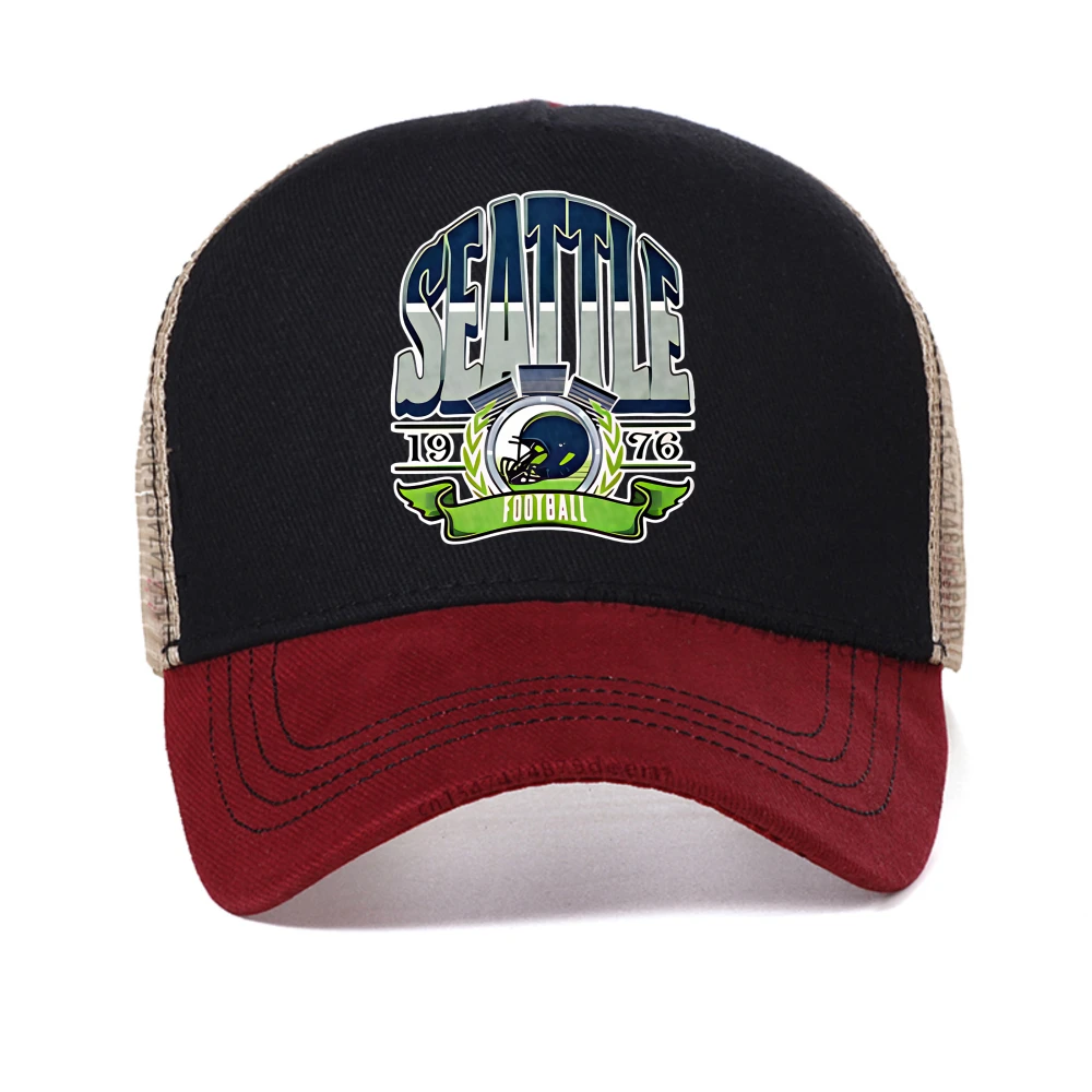 

Seattle 1976 Football Print baseball cap fashion casual outdoor sport sun hat summer Breathable adjustable mesh trucker hats