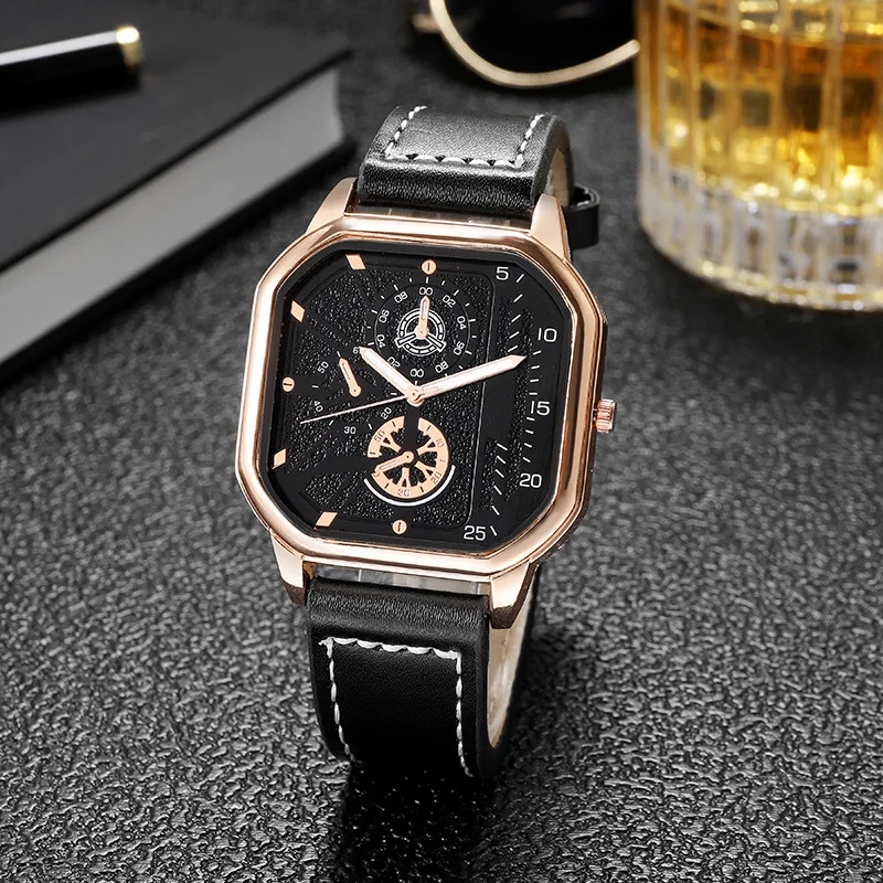 

New Fashion Creative Watch Men Square Watches Casual Sports Leather Band Quartz Wristwatches Men Cheap Price Dropshipping 2023