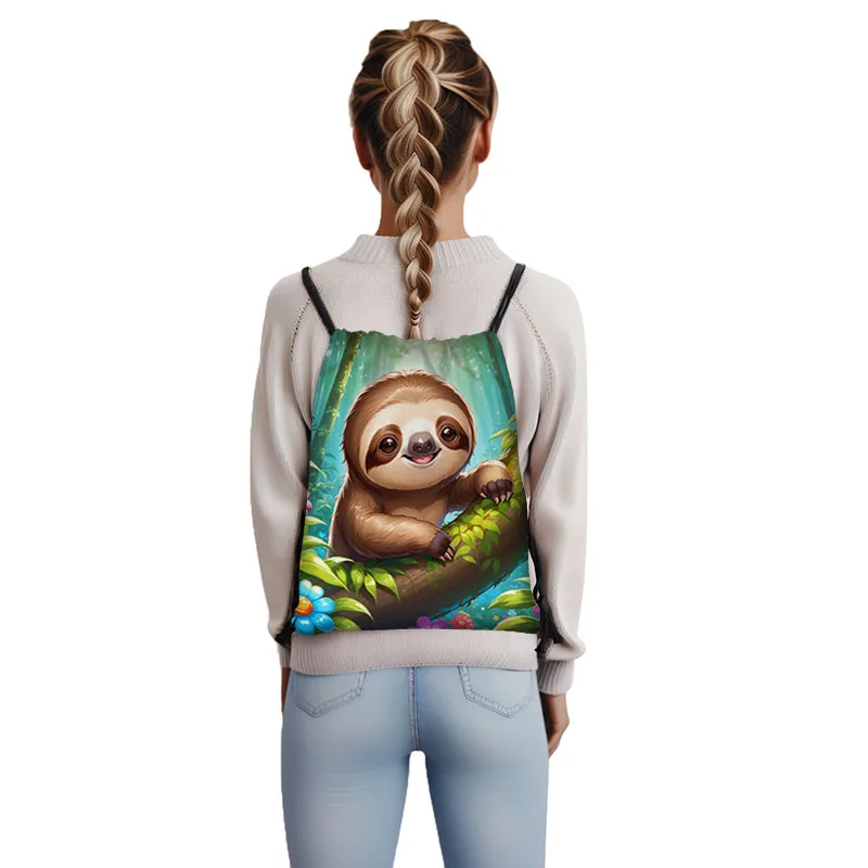 Cartoon Panda Print Backpacks Cartoon Sloth Owl Giraffe Children Drawstring Bags Shoes Holder Bookbag Backpack School Supplies