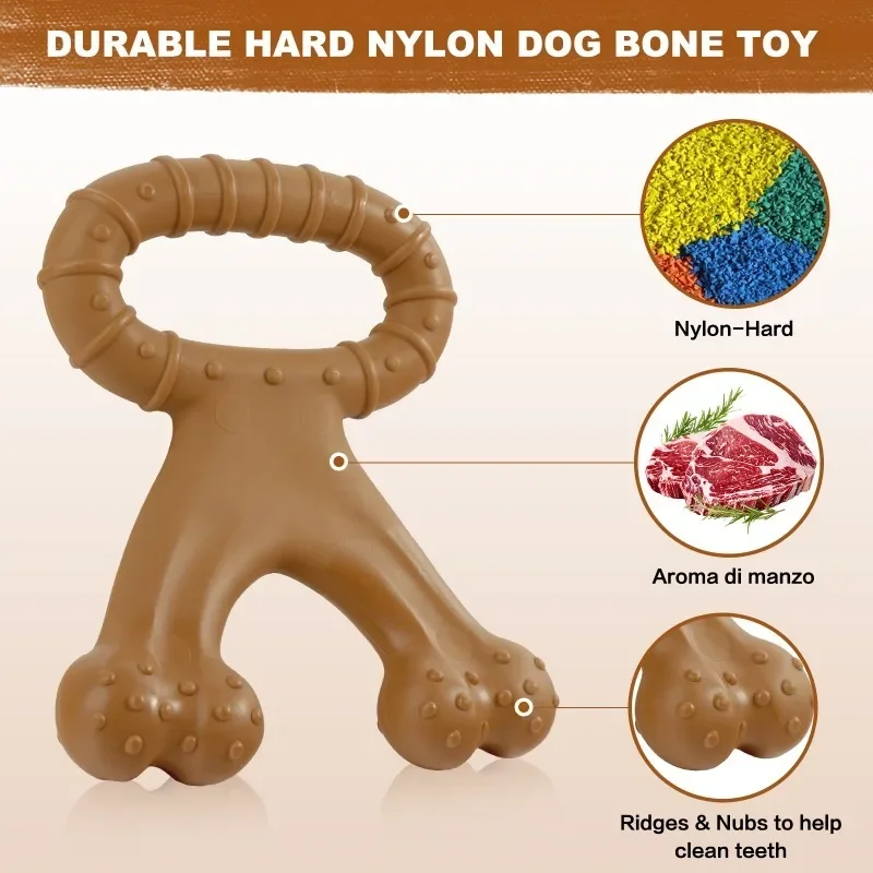 New Dog Toys Nylon Durable Chewing Beef Bacon Flavour Christmas Deer Triceratops Double Bone Toys Teeth Cleaning Pet Supplies