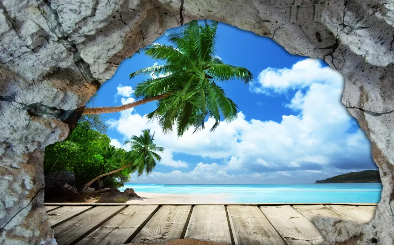 Custom stickers wallpaper 3D mural Cave Stone Wall Beach Seaview  landscape living room bedroom background wall home decoration