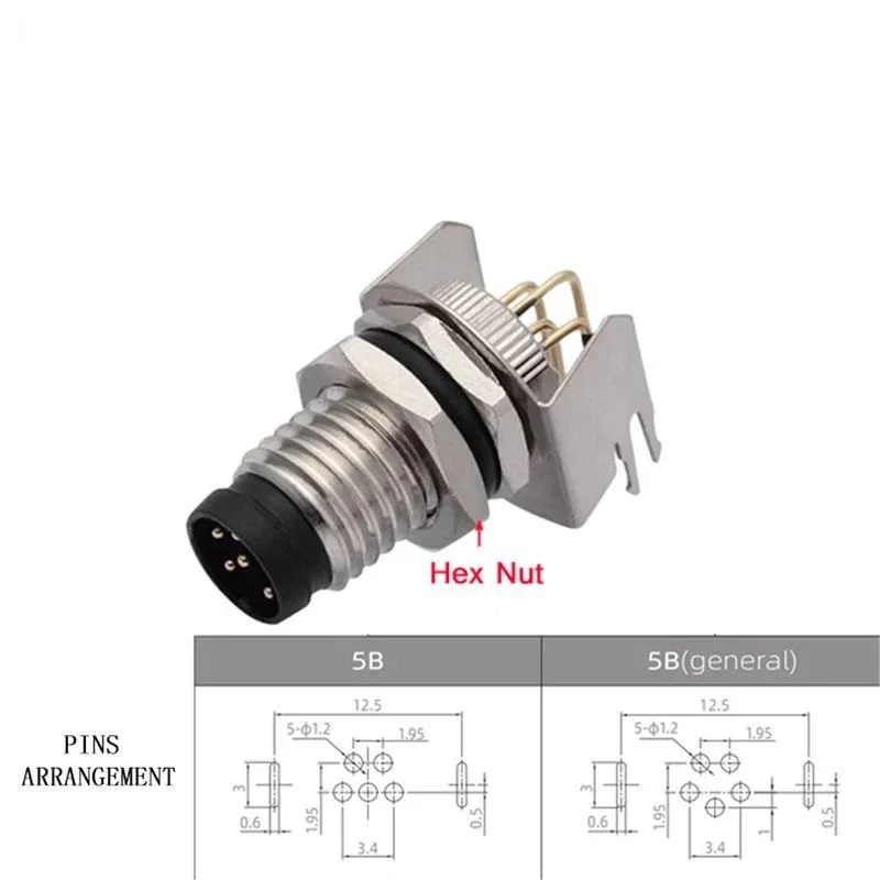 

CAZN Factory M8 angled PCB male female back mount socket M8*1 connector grounded PCB type waterproof IP67