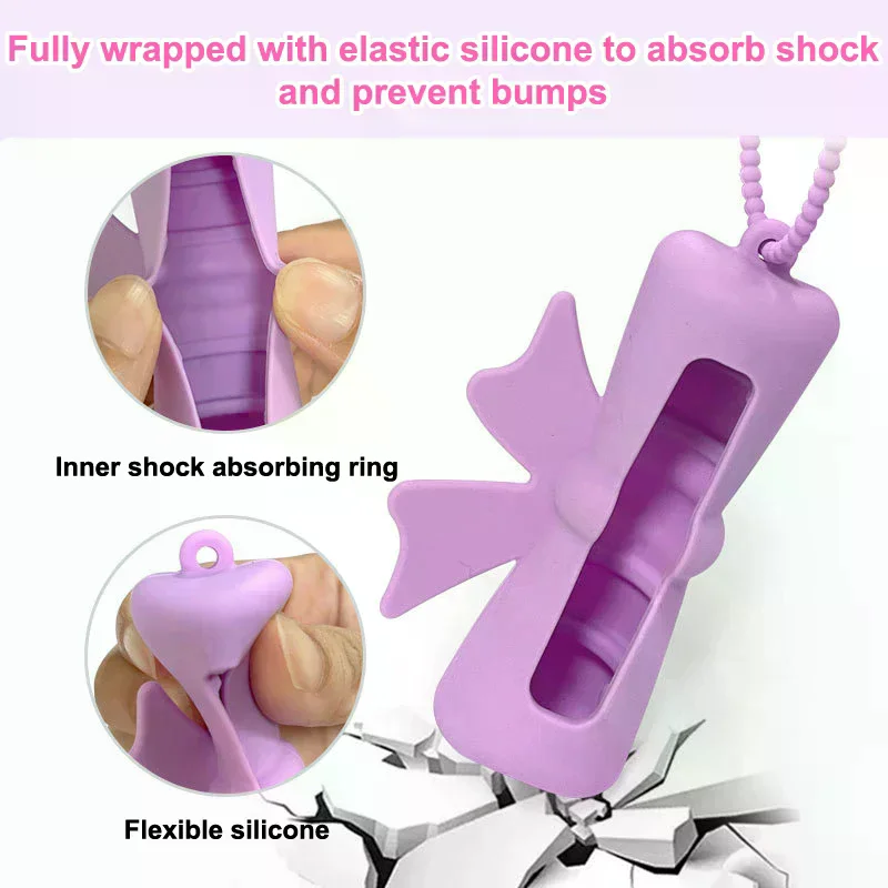 Portachiavi con copertura per rossetto in silicone a forma di arachidi con fiocco, borsa portaoggetti portatile per rossetto in tinta unita, porta balsamo per labbra leggero