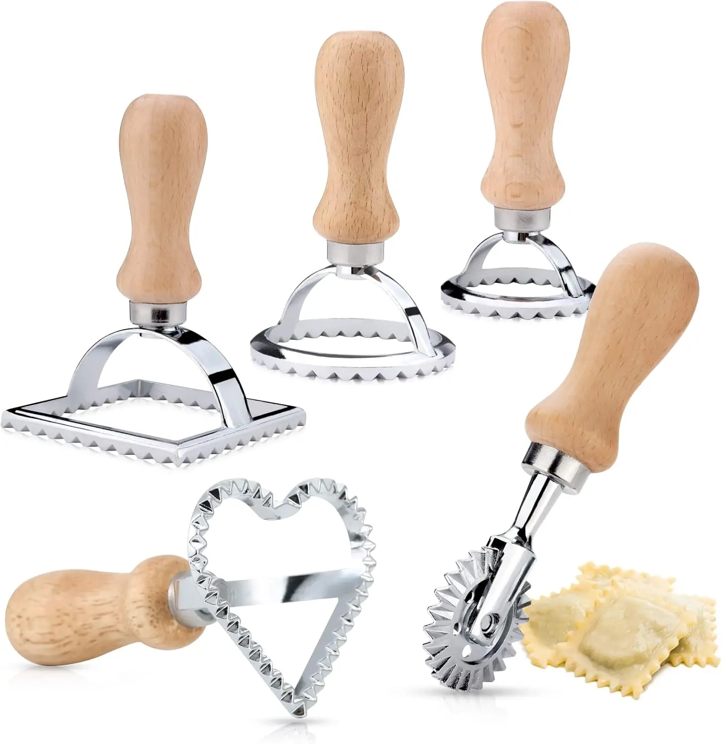 Cortador para hacer sellos de raviolis, con rueda de rodillo, mango de madera para raviolis, Pasta, albóndigas, lasaña, Pierogi, 1 ud./2 uds./4 Uds./5 uds.