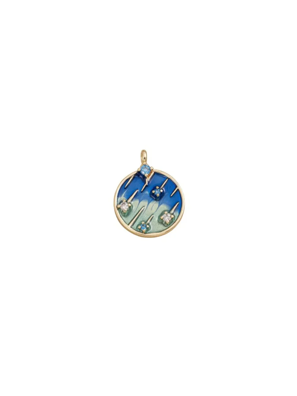 

14K Gold-Color Plated round Pendant with Romantic Star Meteor Zircon Detailing Blue Planet Design DIY Necklace Drop Earring Set