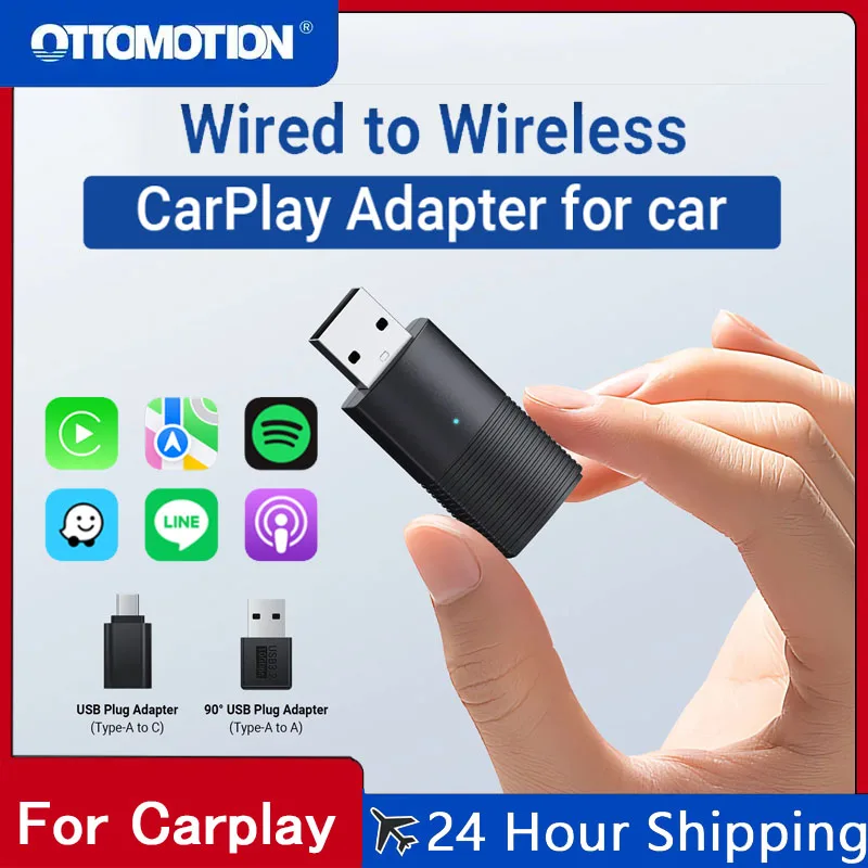 OTTOMOTION 2024 Mini Wireless CarPlay Adapter Portable Pocket USB Bluetooth Car Accessorie for Skoda VW Mazda Toyota Kia Ford