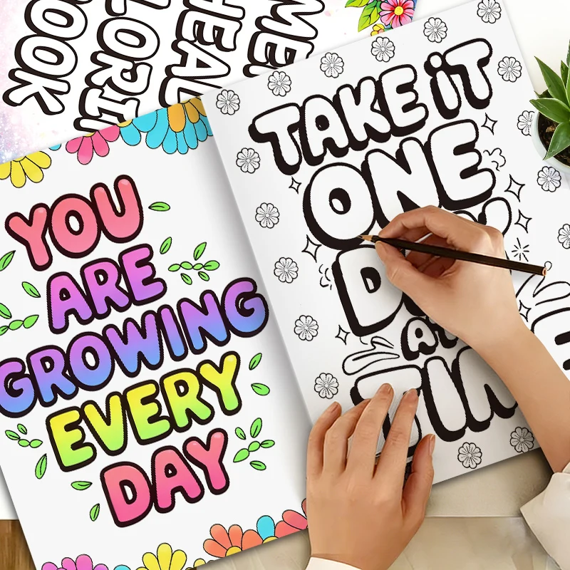 Creative Decompression Graffiti Art Book Inspirational Art Book 32 Motivational Words,Psychological Health Coloring Book
