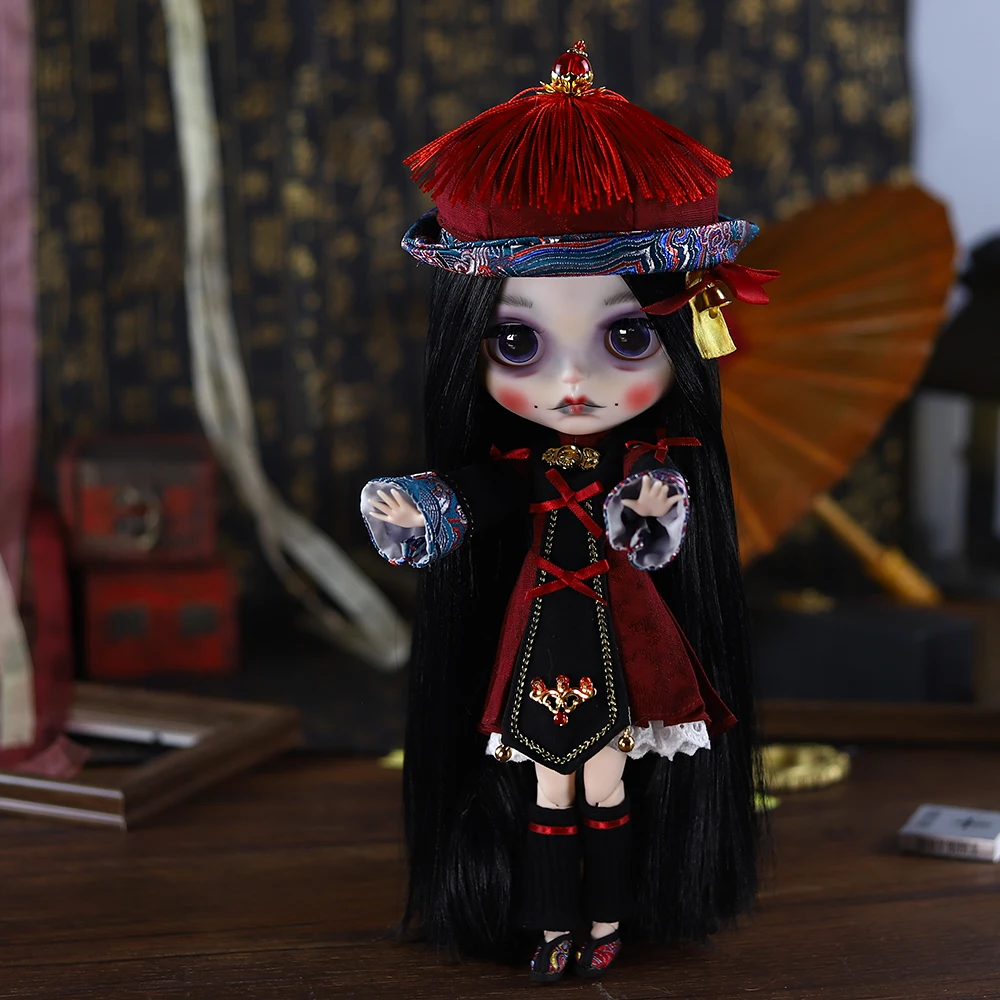 

ICY DBS Blyth Doll Dark Qing Dynasty Vampire Zombie Makeup Gothic Lace Maid Dress 30cm Doll Girl Festival Gift Birthday Gift