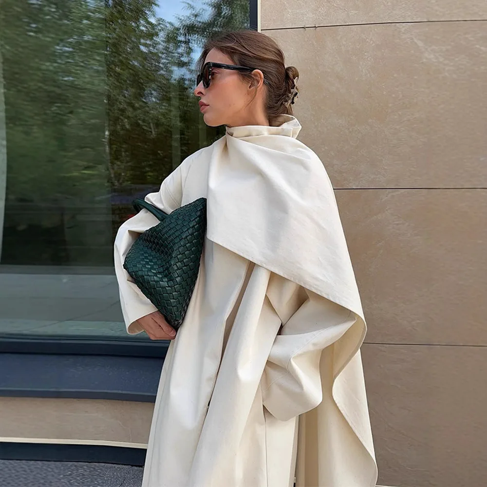 

Elegant Commuter Style Fashion Pure Color Large Scarf Collar Coat Mid-Length Jacket 20252 Transoceanic European New Model