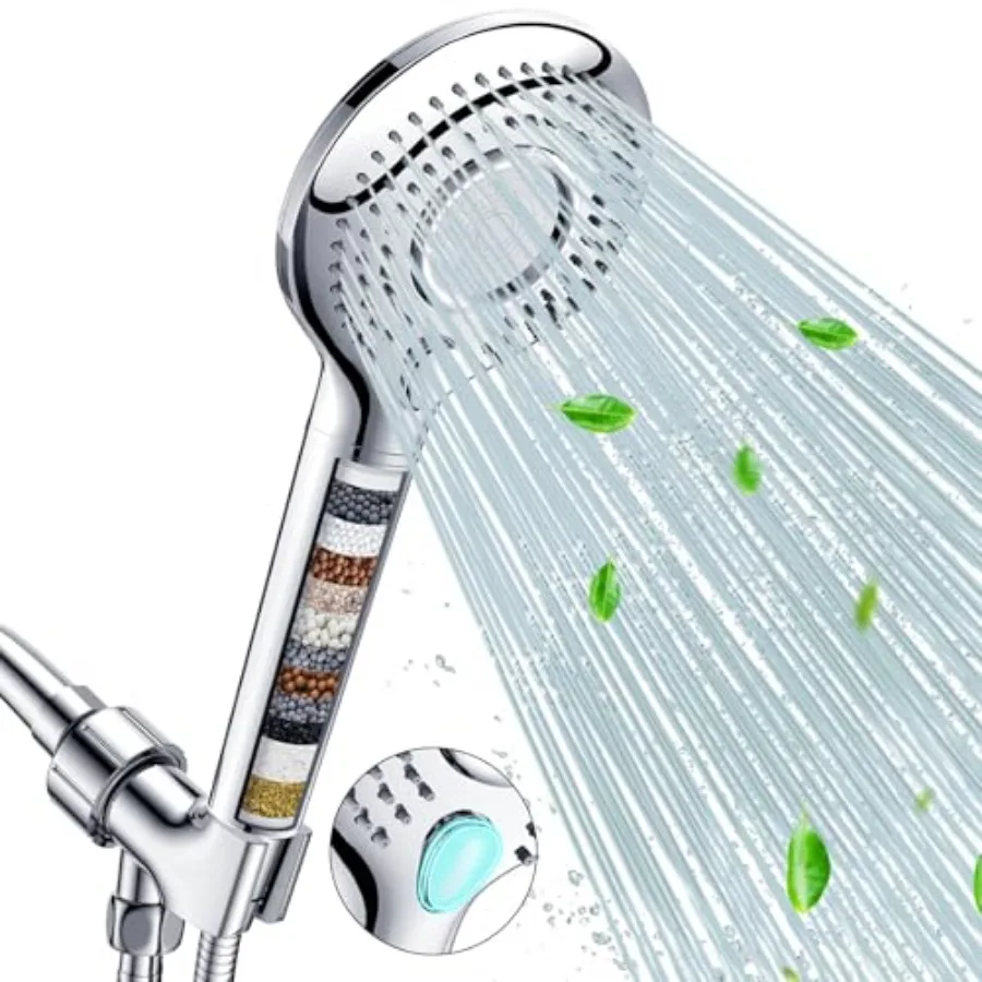 

Filtered Shower Head with Handheld, High Pressure 3 Spray Mode Showerhead with 60" Hose, Bracket and 15 Stage Water Softener Fi