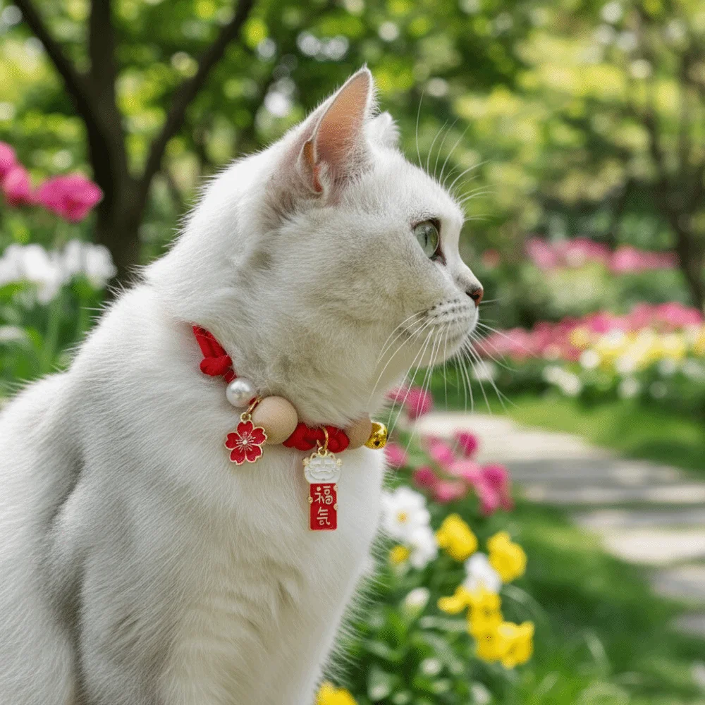 Fashion Adjustable Cat Flea Collar Handmade with Bells Antiflea Tick Collar Ethnic Design Pet Wooden Ball Collar Gift