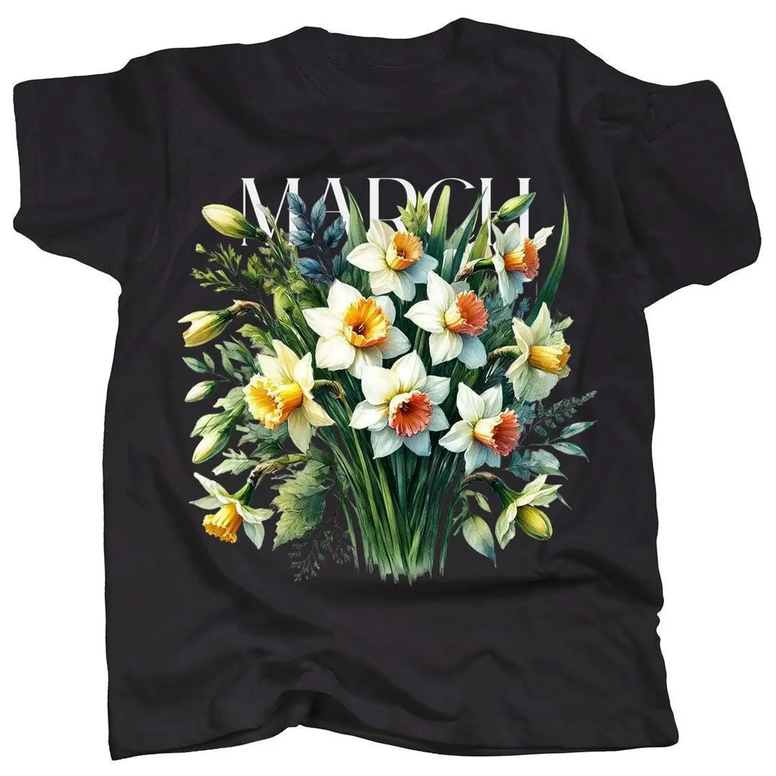 Birth Flower March Daffodil Single T Shirt vintage Washed Soft Breathable Versatile Top For Everyday Wear streetwear