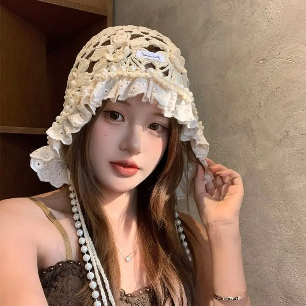 Glands de perles Crochet fleur tricoté chapeau évider Style bohème tricot casquette coréen à la main Style ethnique chapeau vêtements accessoires