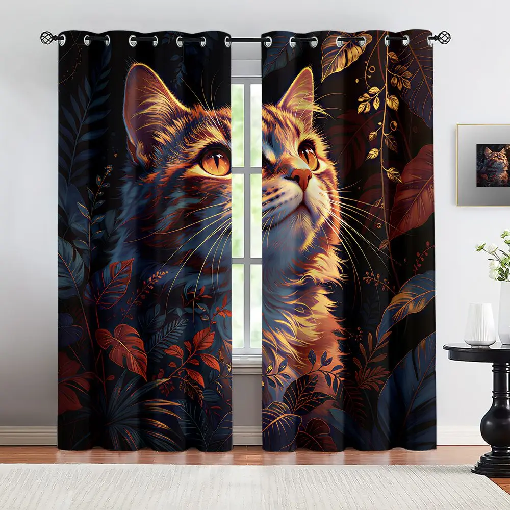 Leaves Curtains 2 Panels Light Blocking Rate 85% Printed Curtains Darkening Curtains Decoration Curtains Pet Room Decor